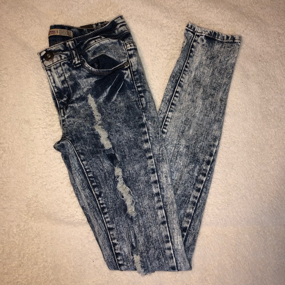 Highway Acid Wash Distressed Jeans Stretch
